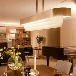 LED Pendelleuchte Metall Glas L: 92,5 cm in Messing