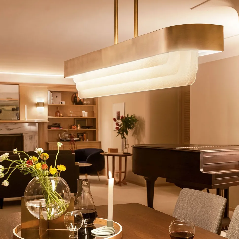 LED Pendelleuchte Metall Glas L: 92,5 cm in Messing