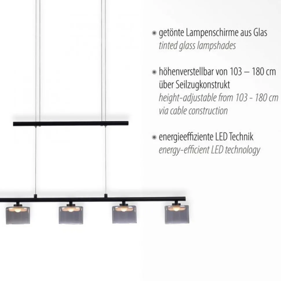 LED Pendelleuchte Rauchglas blendarm 80 cm lang 20 W