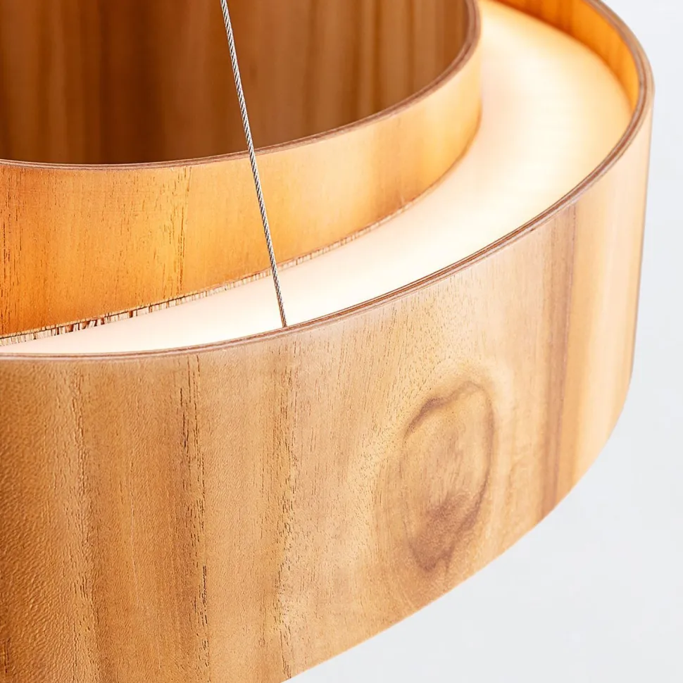 LED Pendelleuchte rund Ø 60 cm Teak-Holz Furnier Modern