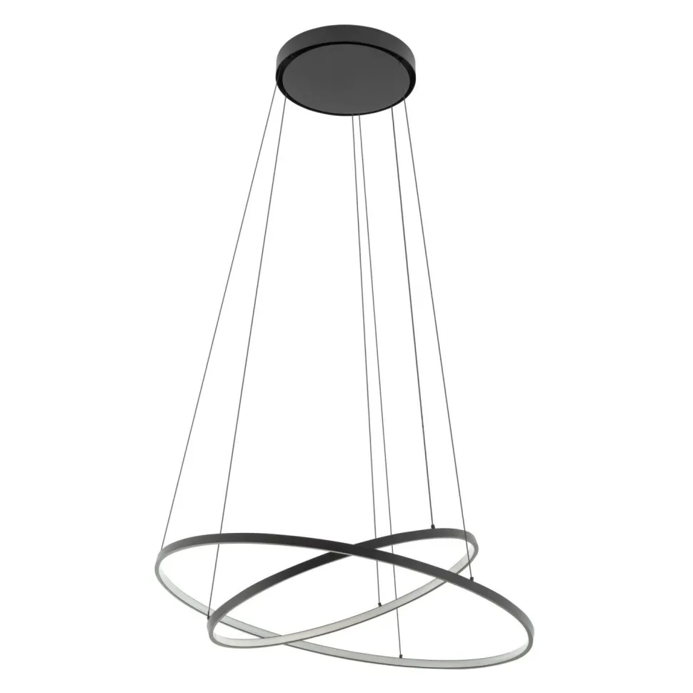 LED Pendelleuchte Schwarz 2 Ringe Metall verstellbar