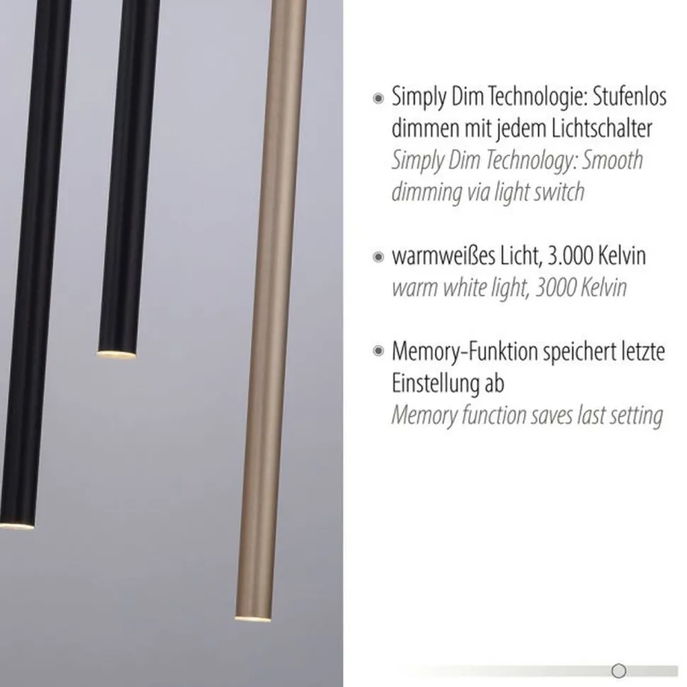 LED Pendelleuchte Schwarz Messing Metall dimmbar