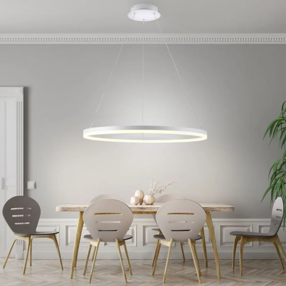 LED Pendelleuchte Weiß dimmbar 52 W 3000 K Ø80 cm Ring