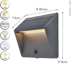 LED Solar Außenwandlampe Bewegungsmelder IP44 900 lm