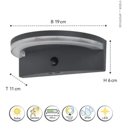 LED Solar Wandlampe Bewegungsmelder IP44 B:19 cm 4000 K