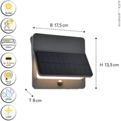 LED Solar Wandleuchte mit Bewegungssensor IP54 3000 K