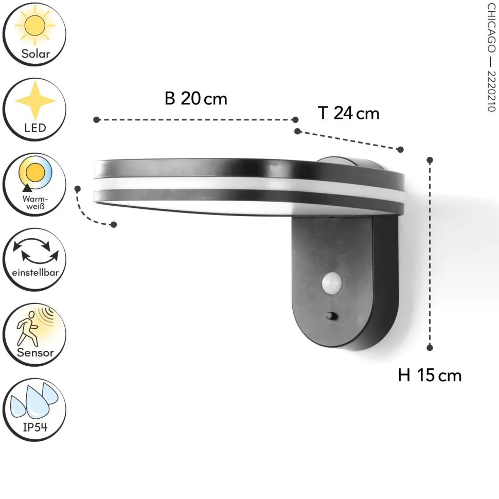 LED Solar Wandspot mit Bewegungsmelder 6 W verstellbar