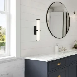 LED Spiegelleuchte IP44 Glas H: 43 cm Klar Schwarz 3000 K