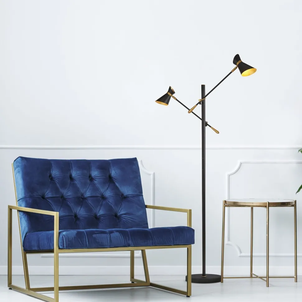 LED Stehlampe 3000K 160 cm verstellbar Metall Schwarz Gold