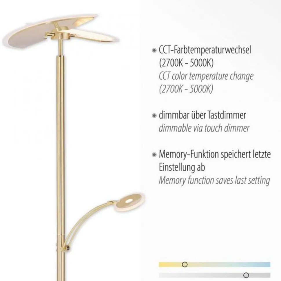 LED Stehlampe Leselicht in Messing Glas 200 cm dimmbar