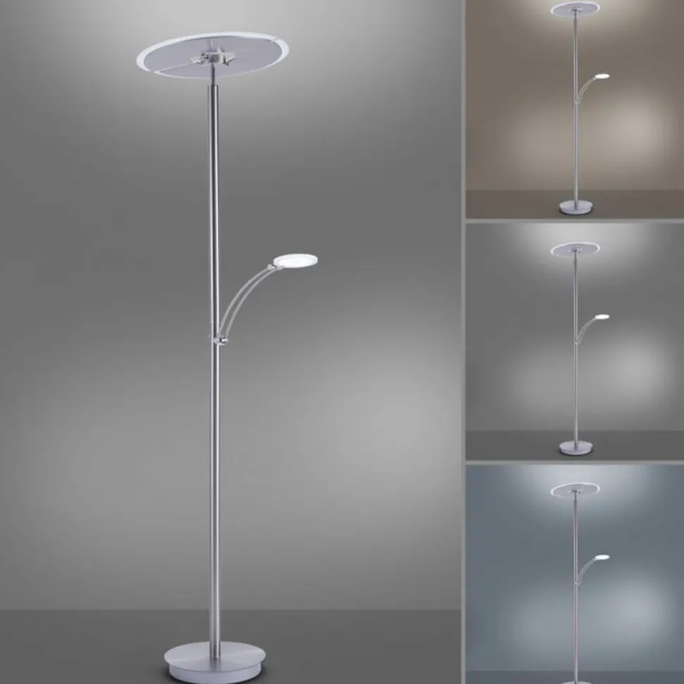 LED Stehlampe mit Lesearm in Stahl Glas 200 cm 5770 lm