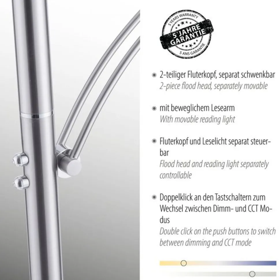 LED Stehlampe mit Lesearm in Stahl Glas 200 cm 5770 lm