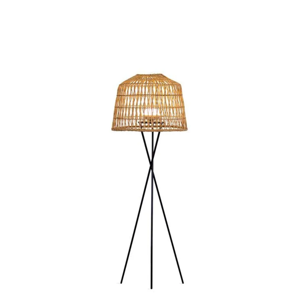 LED Stehleuchte außen Rattan Schirm 148 cm mit Akku IP54