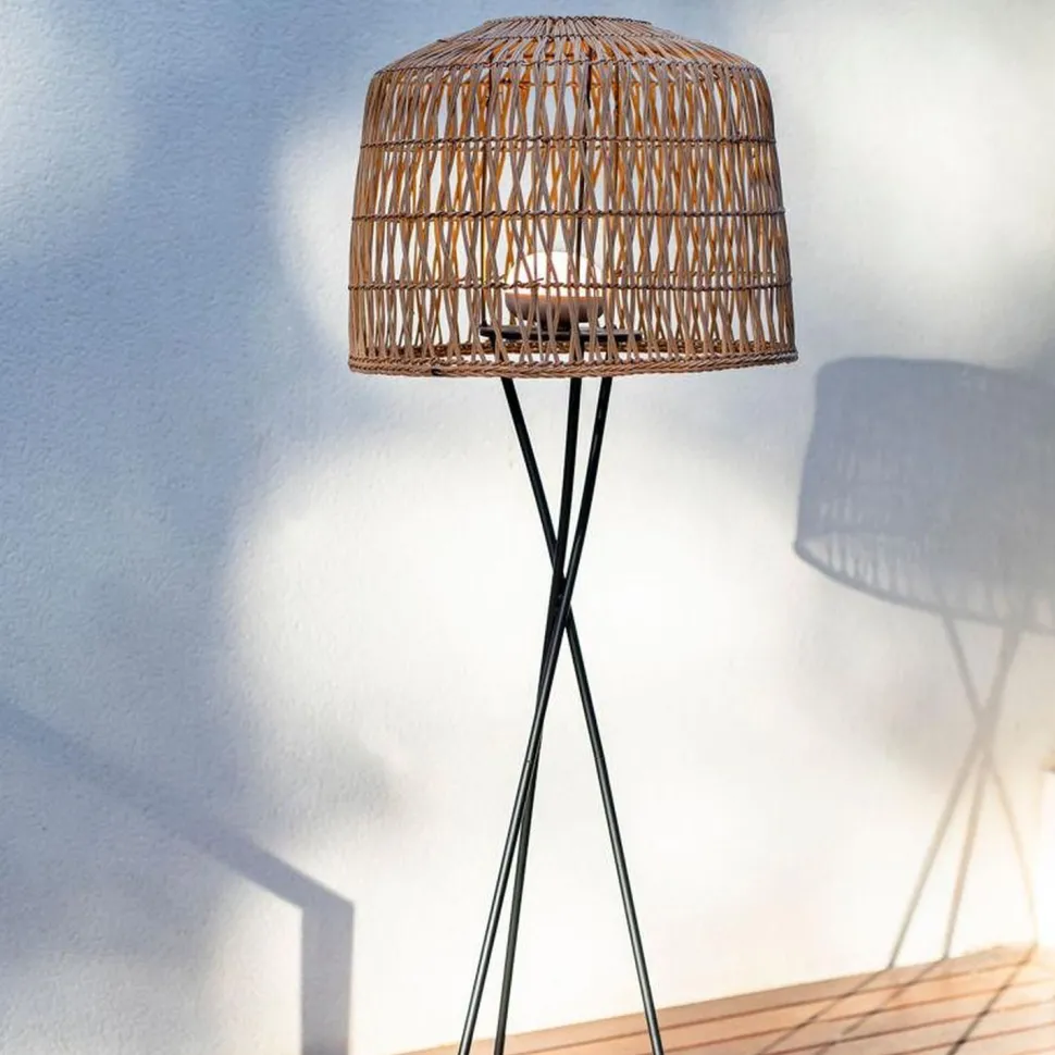 LED Stehleuchte außen Rattan Schirm 148 cm mit Akku IP54