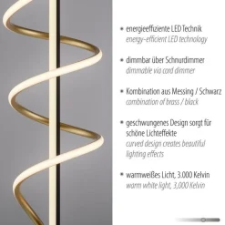 LED Stehleuchte dimmbar 144 cm 3000 lm Schwarz Messing