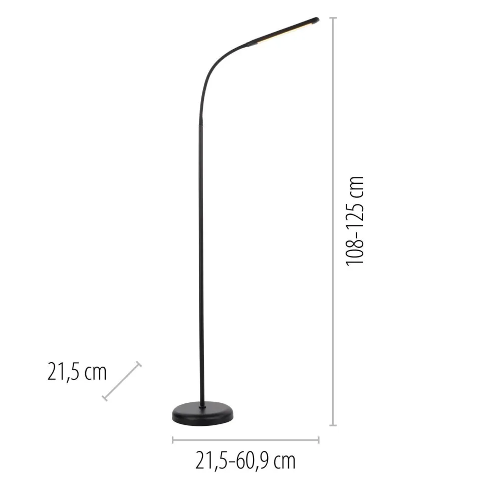 LED Stehleuchte Metall Schwarz Touch 125 cm verstellbar