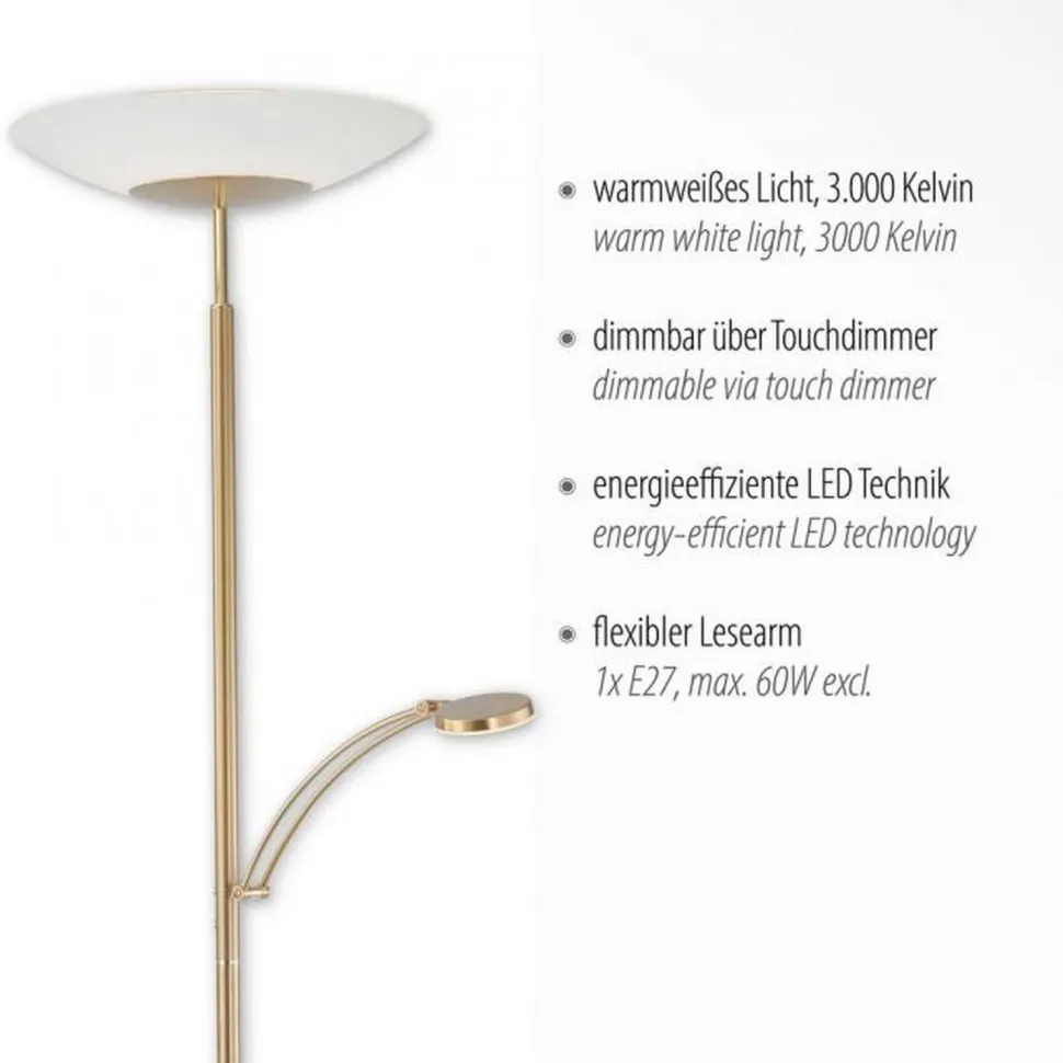 LED Stehleuchte mit Lesearm Messing Glas 181 cm 3900 lm