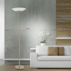 LED Stehleuchte mit Lesearm Messing Glas 181 cm 3900 lm