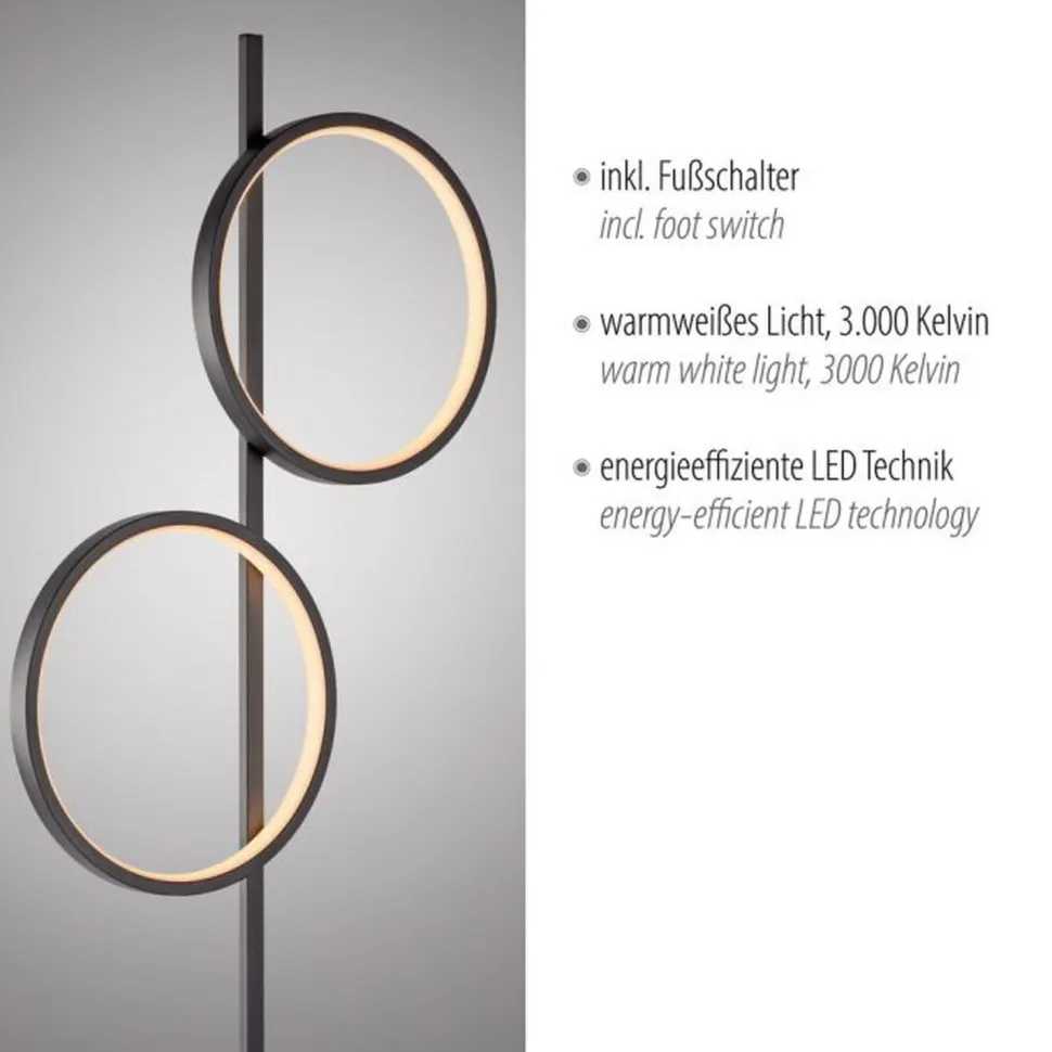 LED Stehleuchte Schwarz Metall Ringe 151 cm 1290 lm