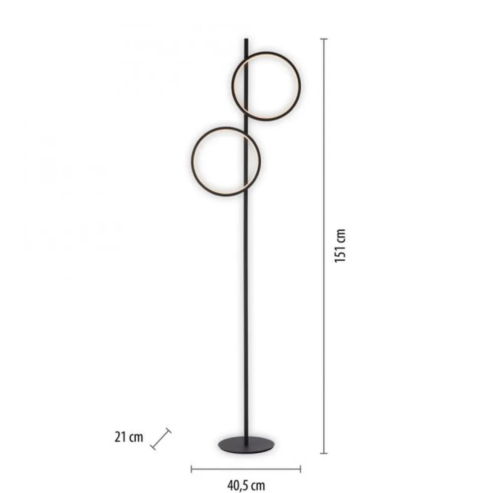 LED Stehleuchte Schwarz Metall Ringe 151 cm 1290 lm
