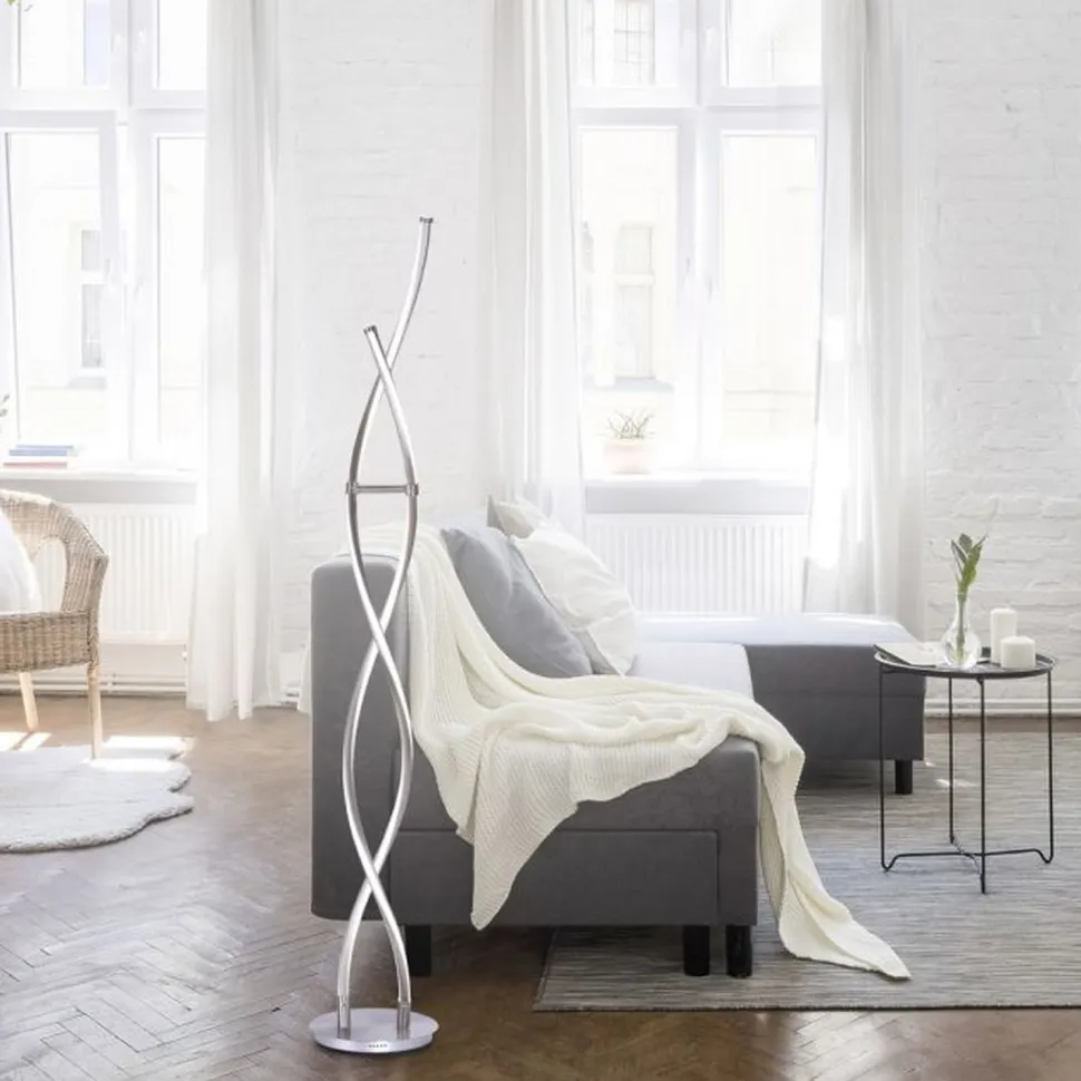 LED Stehleuchte Wellen in Stahl dimmbar 53 W 140 cm