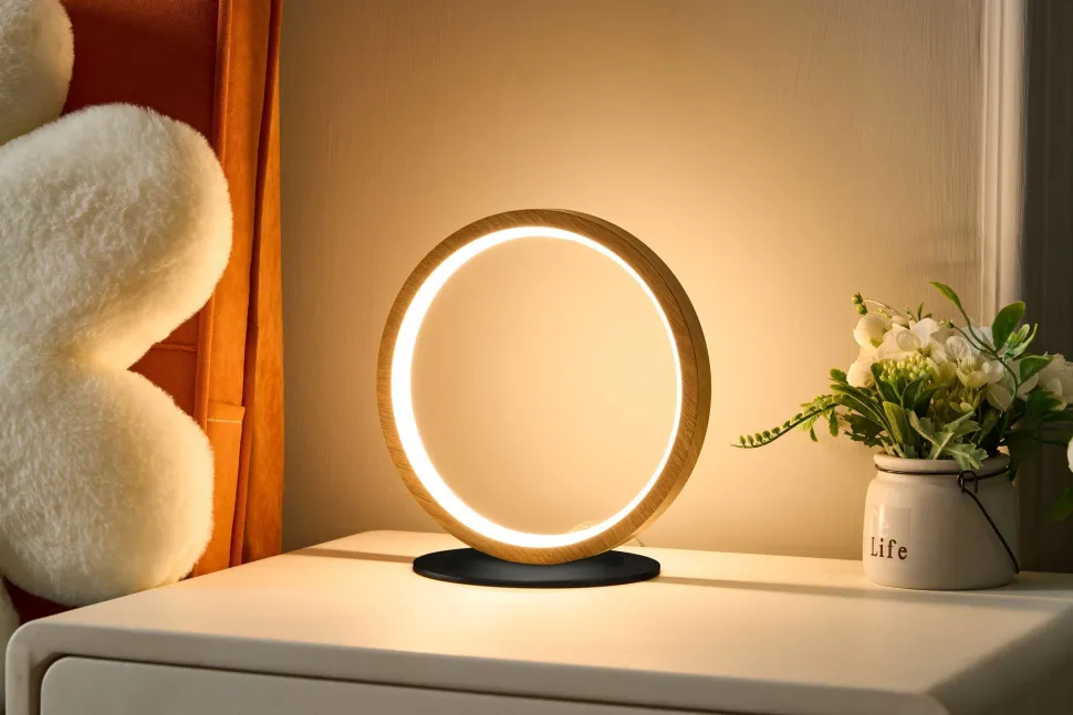 LED Tischlampe Holz 20,4 cm 3500 K 730 lm Natur Schwarz