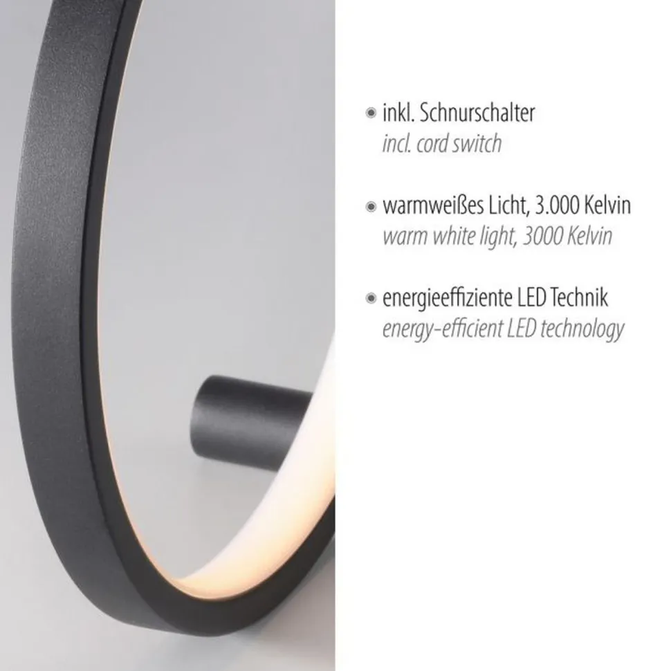 LED Tischlampe Schwarz Metall Ring H:25,5 cm 1290 lm