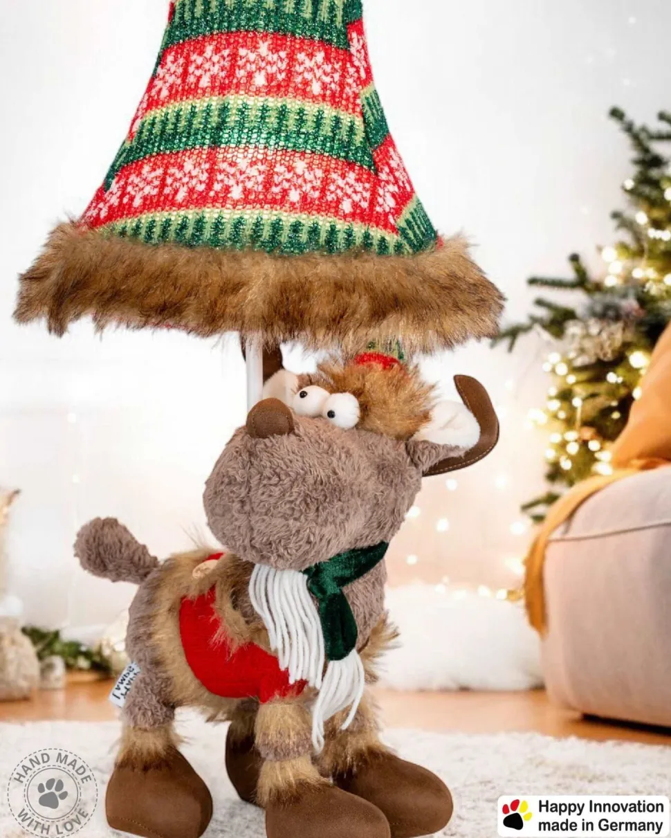 LED Tischlampe Weihnachten Rentier 51 cm Beige Rot Grün