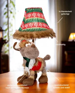 LED Tischlampe Weihnachten Rentier 51 cm Beige Rot Grün