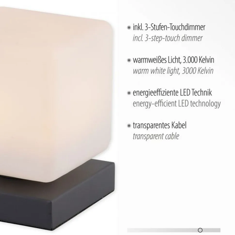 LED Tischleuchte Anthrazit Glas 16 cm 580 lm dimmbar