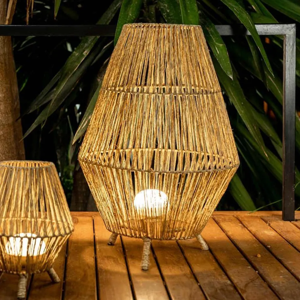 LED Tischleuchte außen IP54 72 cm Rattan Dimmer Fernbedienung