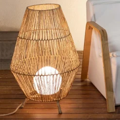 LED Tischleuchte außen IP54 72 cm Rattan Dimmer Fernbedienung