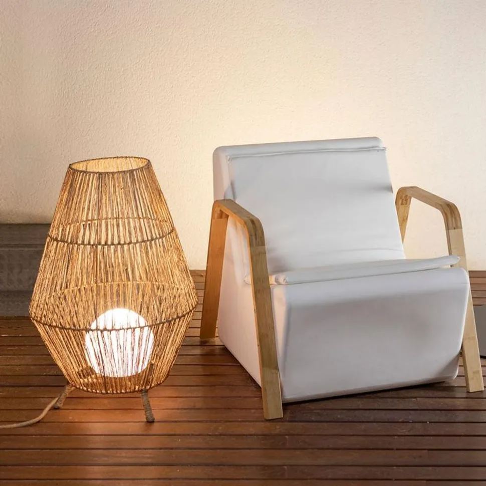 LED Tischleuchte außen IP54 72 cm Rattan Dimmer Fernbedienung