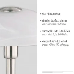 LED Tischleuchte dimmbar in Silber Alabasterglas 28 cm