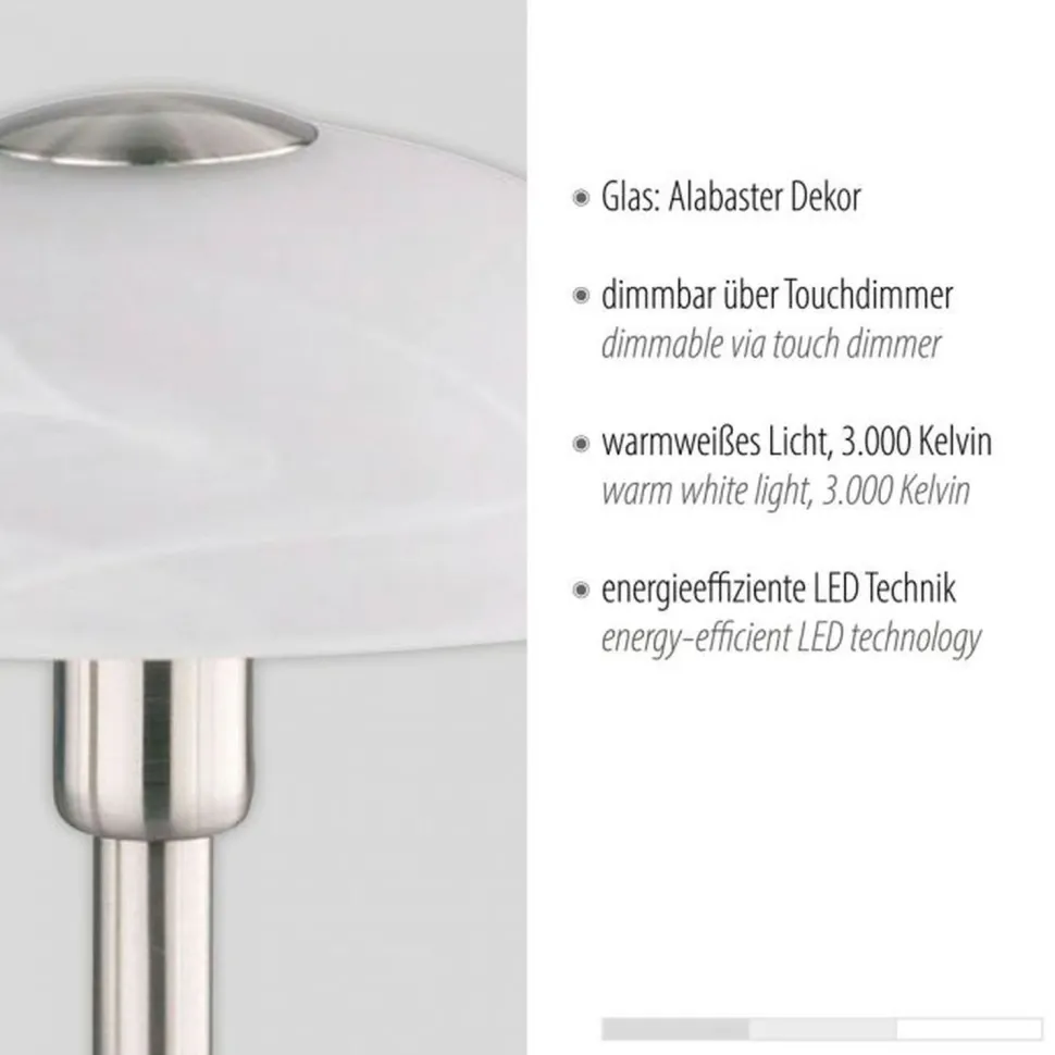LED Tischleuchte dimmbar in Silber Alabasterglas 28 cm