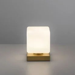 LED Tischleuchte Glas 16 cm 580 lm dimmbar in Messing