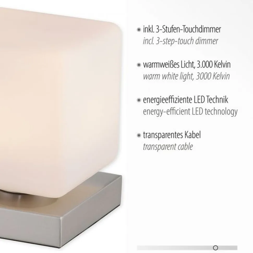 LED Tischleuchte Glas 16 cm 5 W 580 lm dimmbar in Stahl