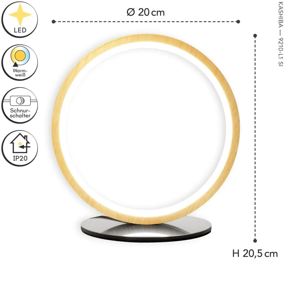 LED Tischleuchte Holz 20,4 cm 3500 K 9 W Natur Schwarz