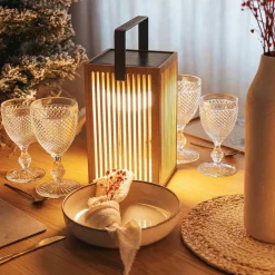 LED Tischleuchte Holz Metall 24 cm IP54 2700K kabellos Outdoor