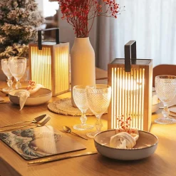 LED Tischleuchte Holz Metall 24 cm IP54 2700K kabellos Outdoor