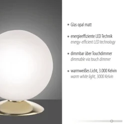 LED Tischleuchte in Messing Glasschirm 3000 K dimmbar