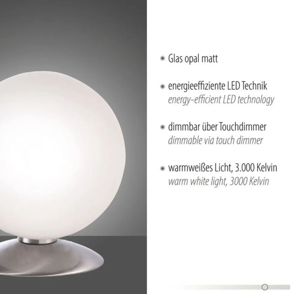 LED Tischleuchte in Stahl Glaskugel 3 W 3000 K dimmbar