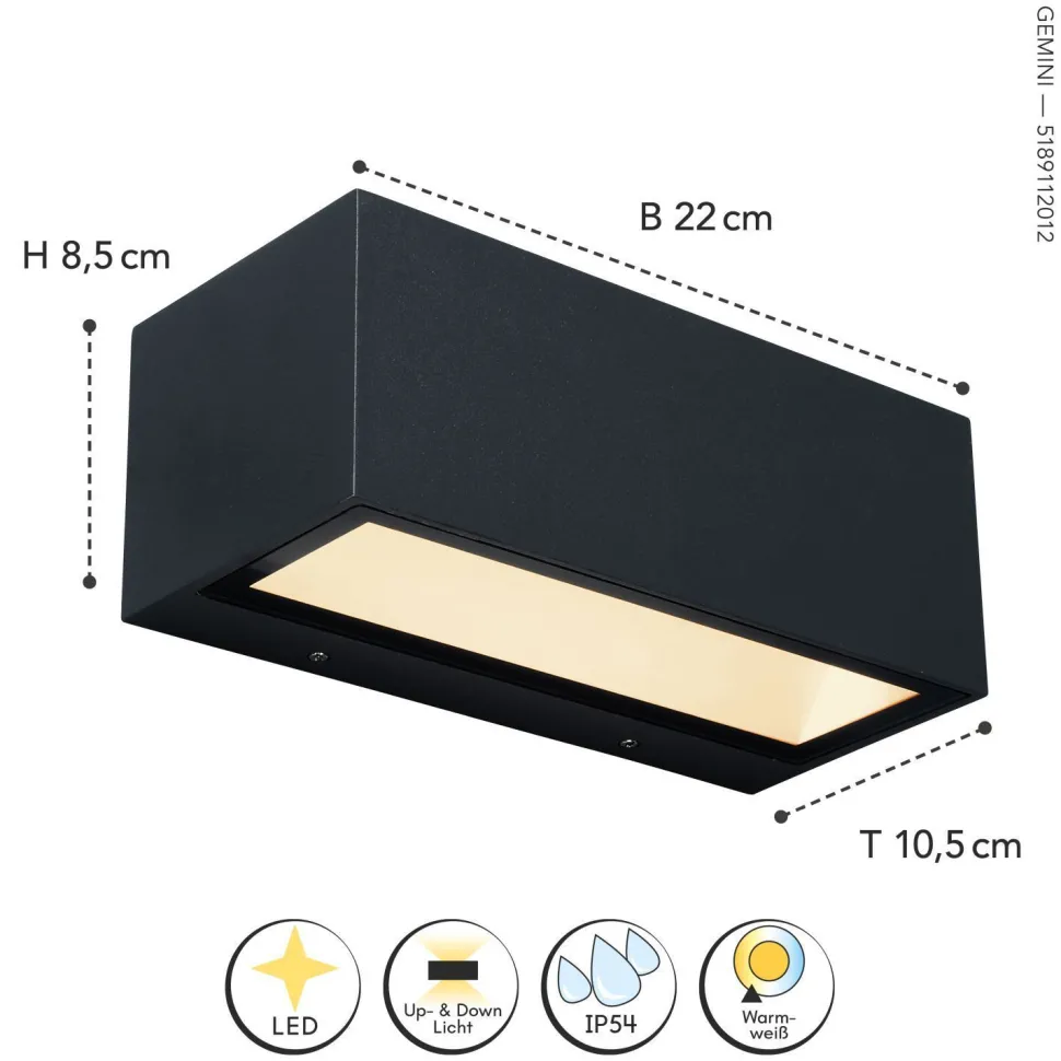 LED Wandlampe Aluminium Schwarz 3000 K IP54 Up Down