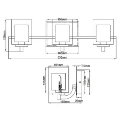 LED Wandlampe Badezimmer Metall Glas B: 53,3 cm IP44 3000 K