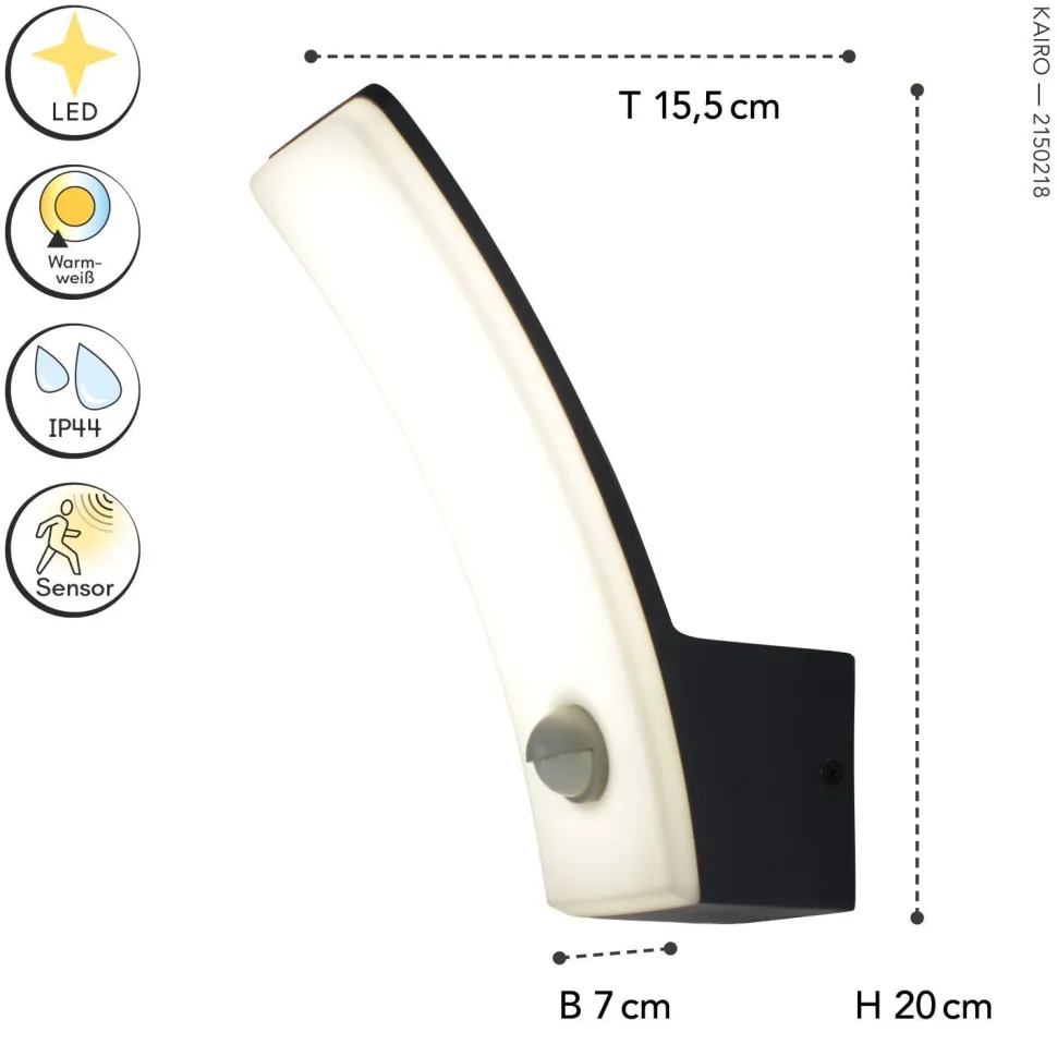 LED Wandlampe Bewegungsmelder H:20,4 cm IP44 Anthrazit