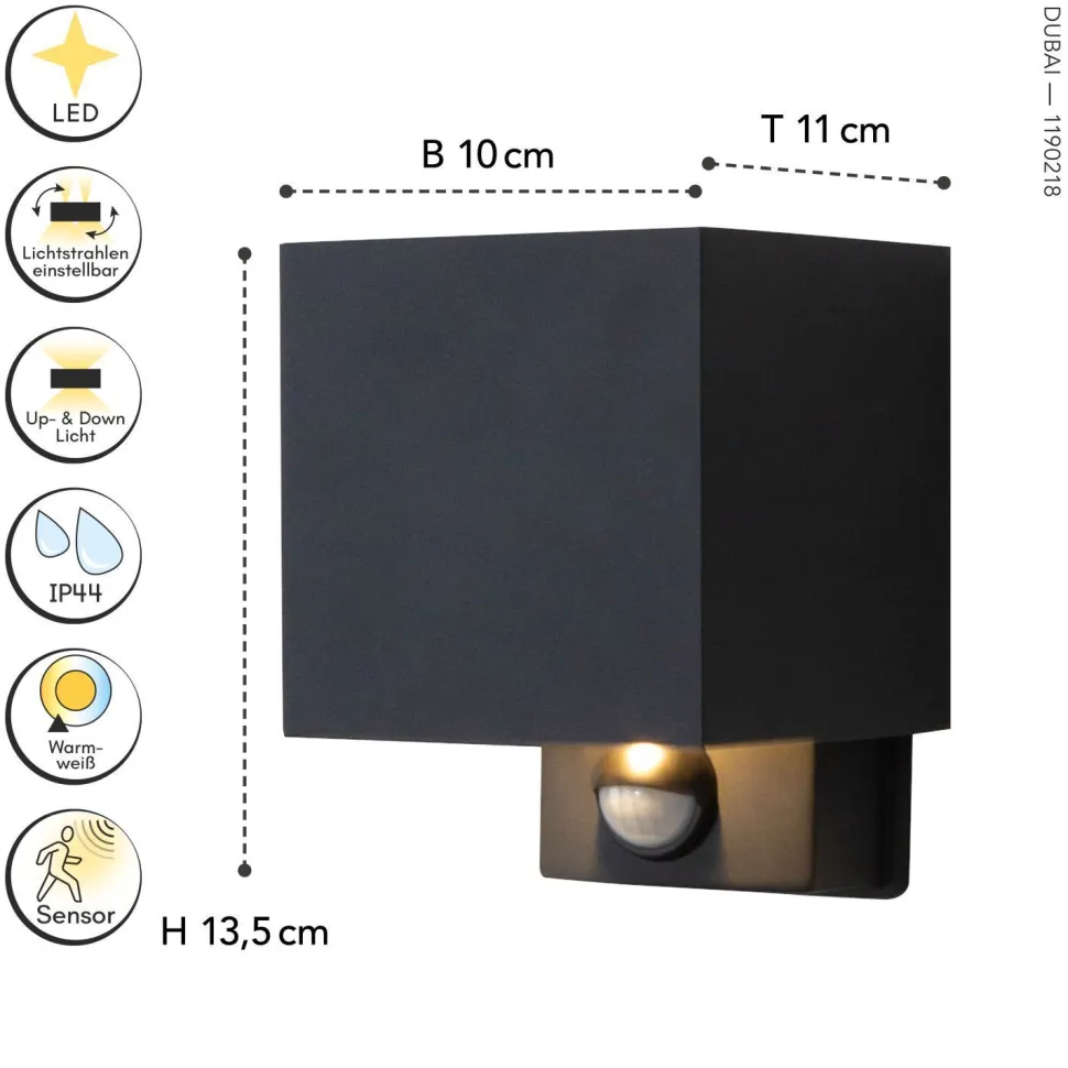 LED Wandlampe Bewegungssensor Anthrazit Up Down IP54