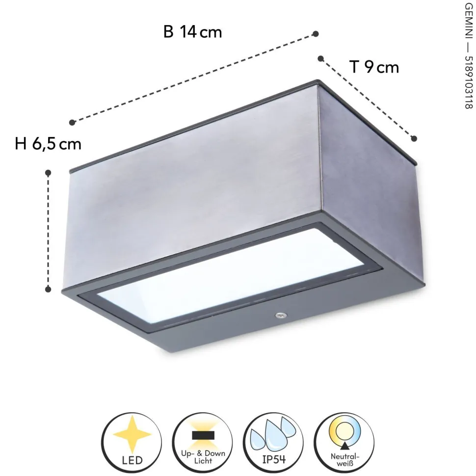 LED Wandlampe Edelstahl in Nickel 4000 K IP54 Up Down