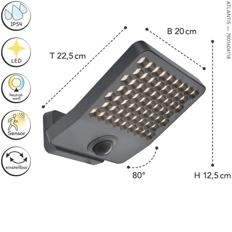 LED Wandlampe mit Bewegungsmelder 4000 K IP54 beweglich