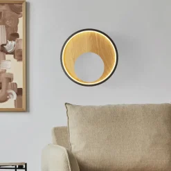 LED Wandlampe rund Ø 30 cm Schwarz Braun 3000 K