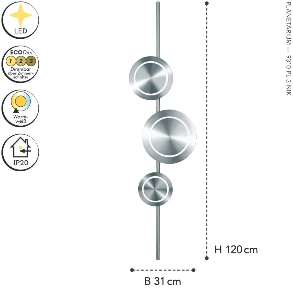 LED Wandlampe Silber H:120 cm 1008 lm 3000 K dimmbar